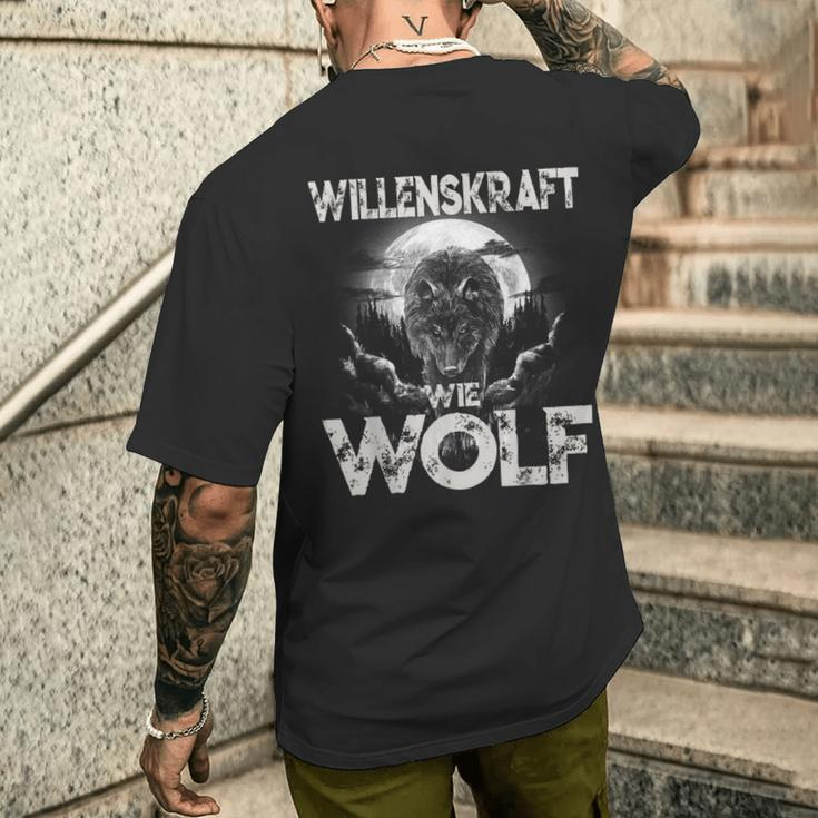 Willenskraft Wie Wolf Motivation Outdoor Survival T-Shirt mit Rückendruck Geschenke für Ihn