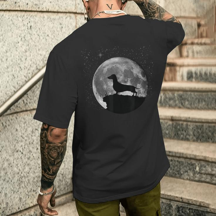 Wolf Silhouette bei Mondschein Herren Kurzärmliges Herren-T-Kurzärmliges Herren-T-Shirt in Schwarz Geschenke für Ihn