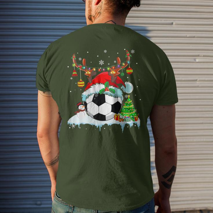 Christmas Soccer Player Lights Ball Santa Hat Xmas Pajama Men's T-shirt Back Print Gifts for Him
