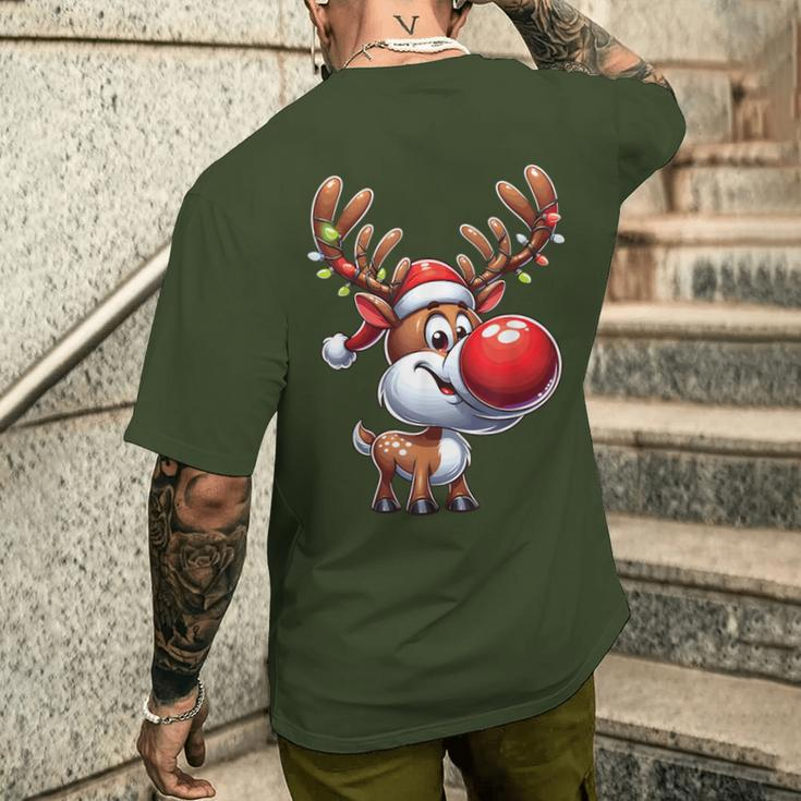 Festliches Rentier mit Leuchtender Nase Weihnachts-Kurzärmliges Herren-T-Kurzärmliges Herren-T-Shirt, Beleuchtetes Motiv Geschenke für Ihn