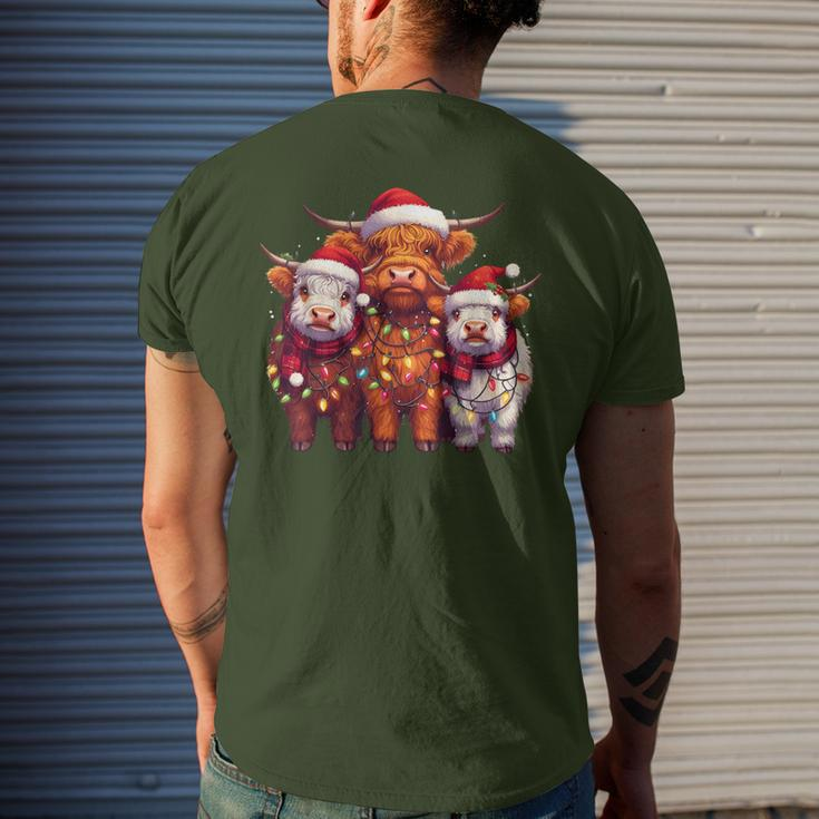 Christmas Cows Wearing Xmas Hat Light Cows Lover Farm Men's T-shirt Back Print Gifts for Him
