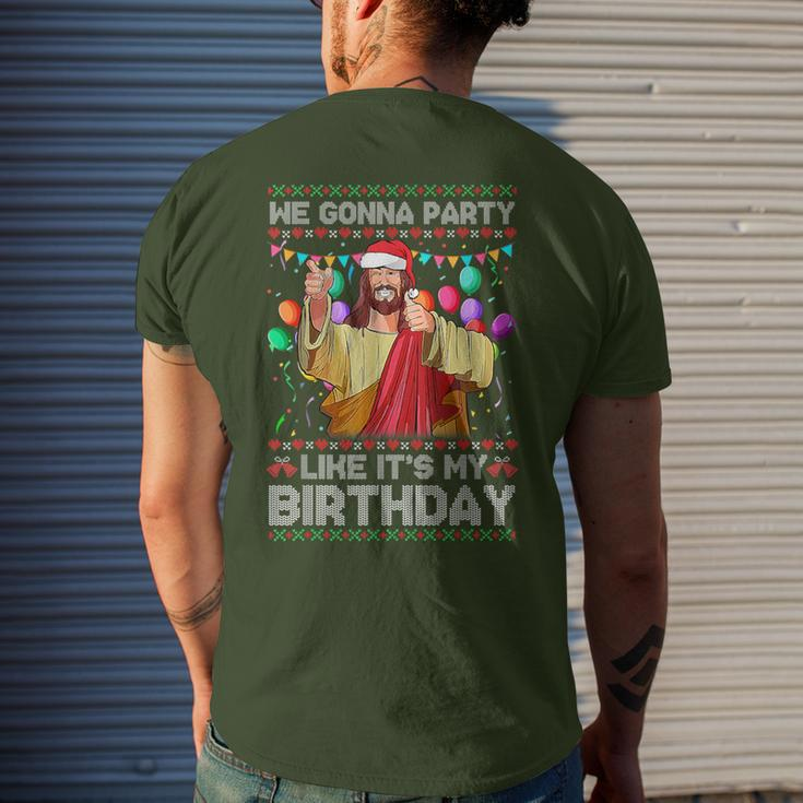 We Gonna Party Like It's My Birthday Ugly Christmas Sweater Men's T-shirt Back Print Gifts for Him