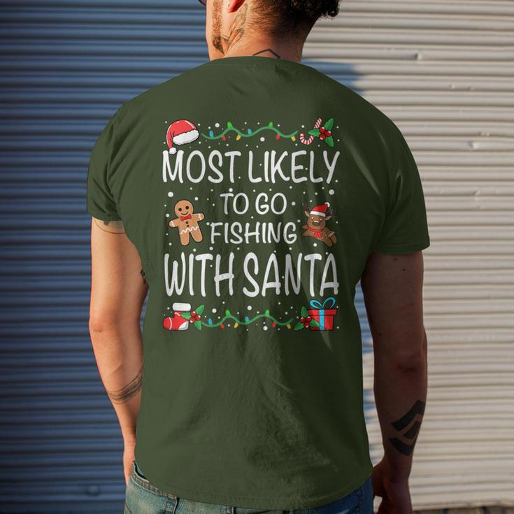 Most Likely To Go Fishing With Santa Family Christmas Men's T-shirt Back Print Gifts for Him
