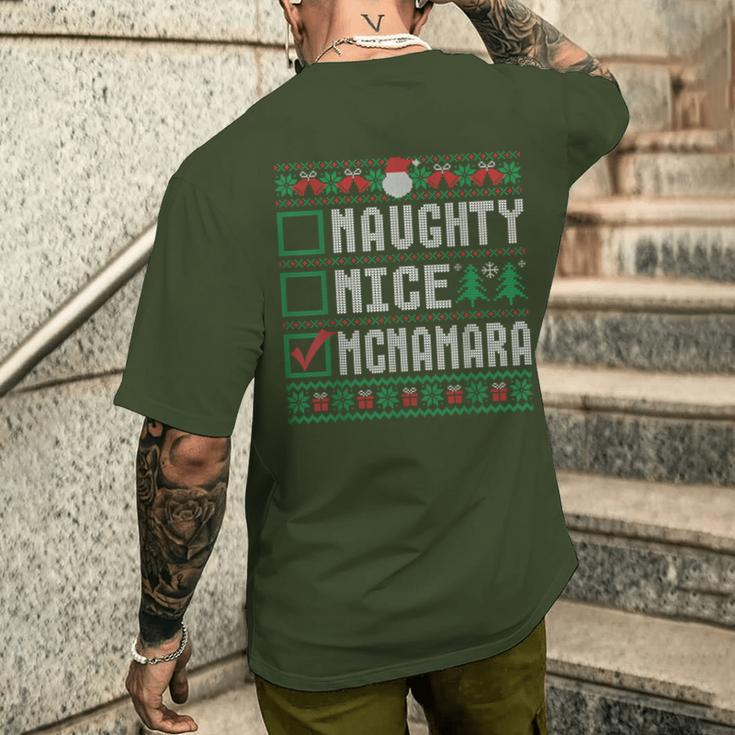 Mcnamara Family Name Naughty Nice Mcnamara Christmas List Men's T-shirt Back Print Gifts for Him