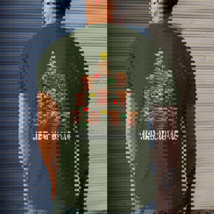 Merry Christmas Highland Cow Western Xmas Tree Pajama Men's T-shirt Back Print Gifts for Him