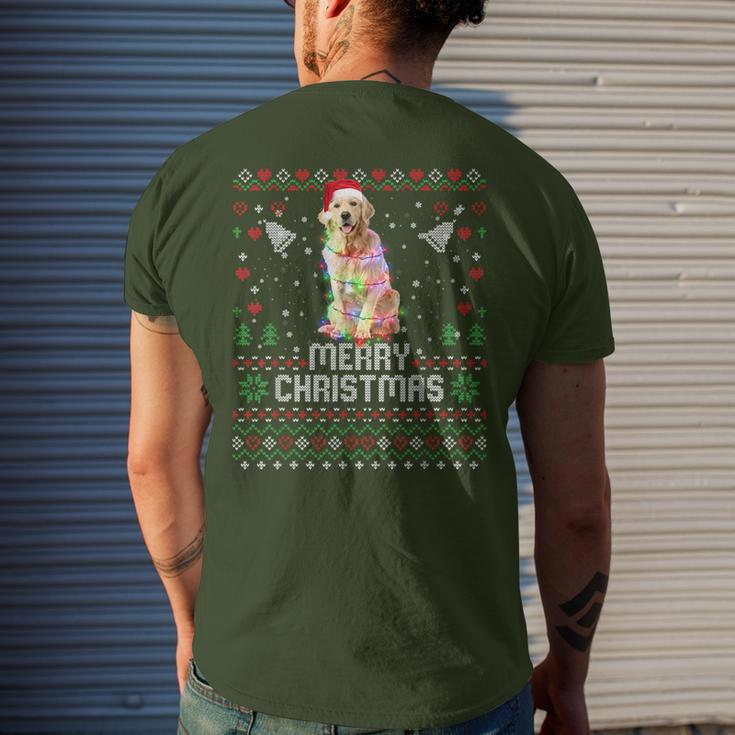 Merry Christmas Lighting Ugly Golden Retriever Christmas Men's T-shirt Back Print Gifts for Him
