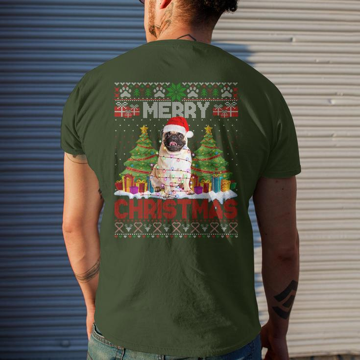 Merry Christmas Santa Light Pug Dog Family Ugly Sweater Men's T-shirt Back Print Gifts for Him