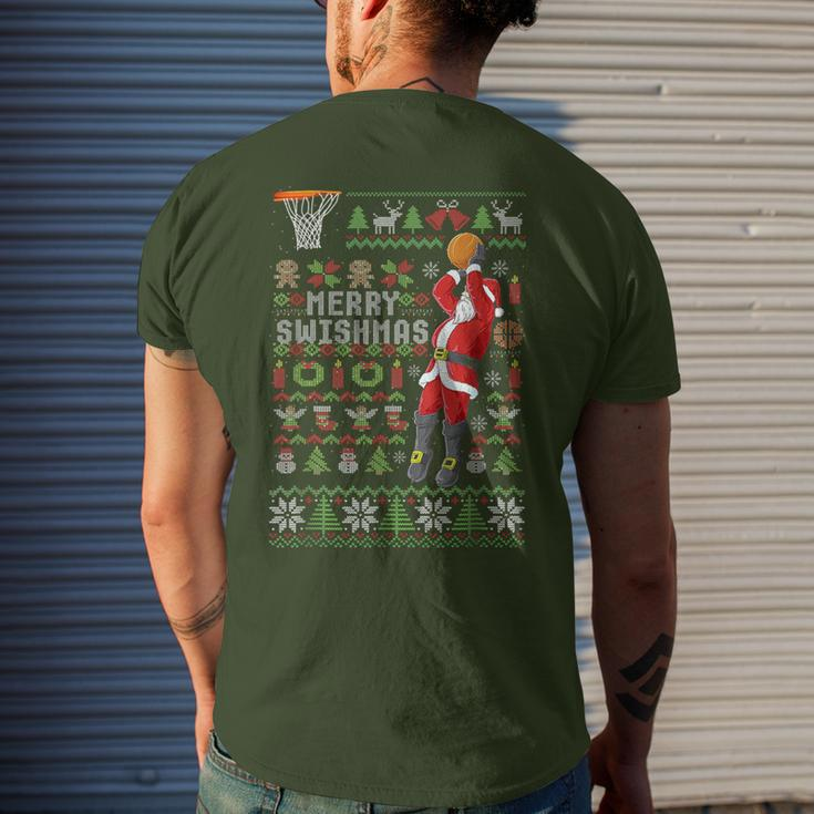 Merry Swishmas Ugly Christmas Sweater Basketball Xmas Pajama Men's T-shirt Back Print Gifts for Him