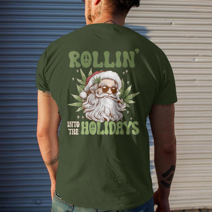 Rollin Into The Holidays Santa Black Marijuana Christmas Men's T-shirt Back Print Gifts for Him