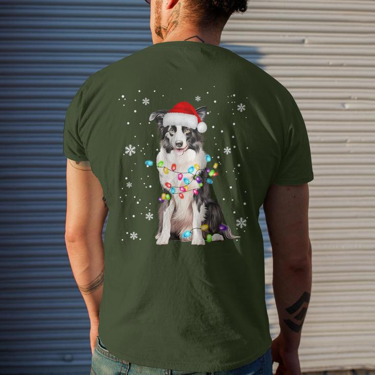 Santa Border Collie Christmas Tree Light Pajama Dog X-Mas Men's T-shirt Back Print Gifts for Him