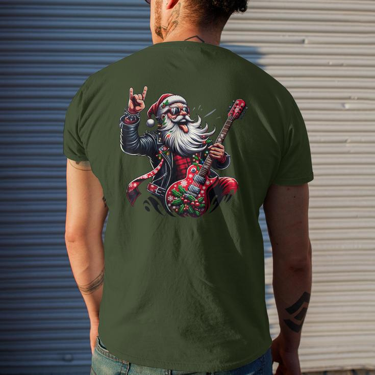 Santa Claus Guitar Player Rock & Roll Christmas Men's T-shirt Back Print Gifts for Him