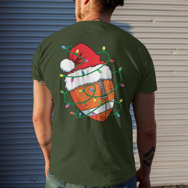 Santa Football Sports Ball Boys Christmas Xmas Lights Men's T-shirt Back Print Gifts for Him
