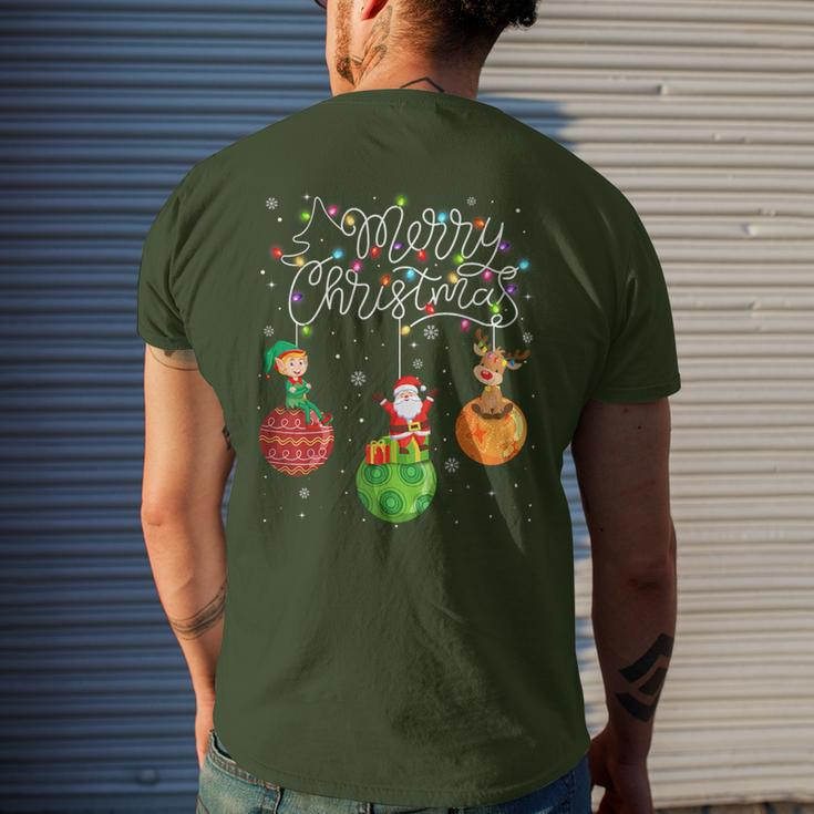 Santa Reindeer Elf Merry Christmas Lights Ornaments Balls Men's T-shirt Back Print Gifts for Him