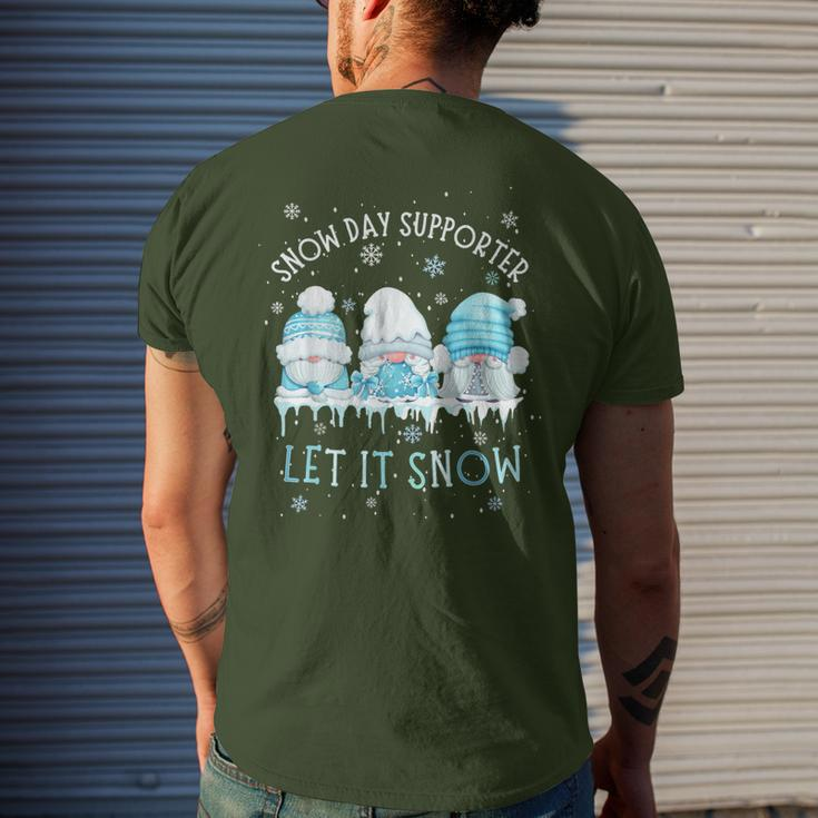 Snow Day Supporter Let It Snow Cute Blue Gnome Xmas Holiday Men's T-shirt Back Print Gifts for Him