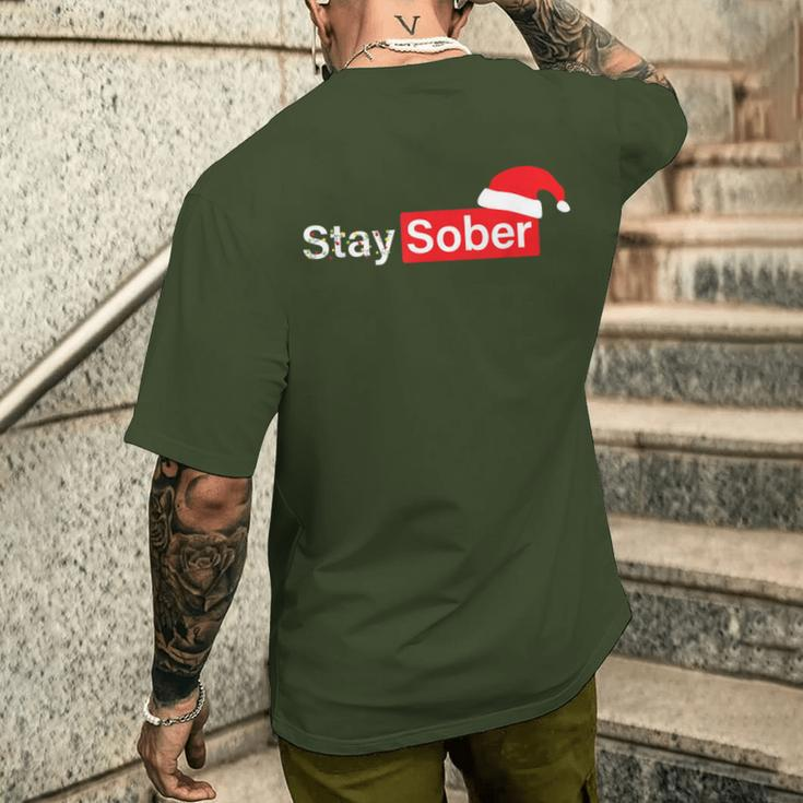 Stay Sober Santa Hat Men's T-shirt Back Print Funny Gifts