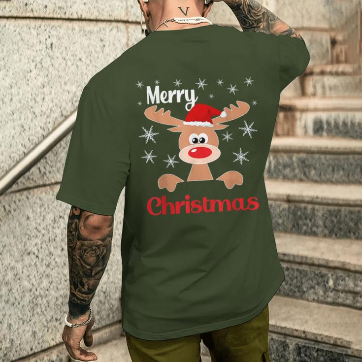 Weihnachts Rentier Weihnachtsmütze Merry Christmas T-Shirt mit Rückendruck Geschenke für Ihn