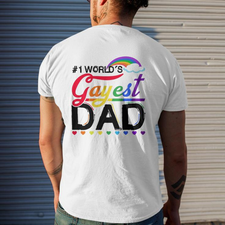1 World's Gayest Dad Lgbt Pride Month Rainbow Mens Back Print T-shirt Gifts for Him