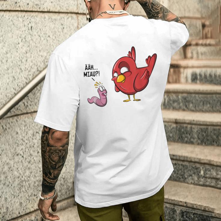 Äh Miau Bird And Wurm Fun Witz Gray S T-Shirt mit Rückendruck Geschenke für Ihn