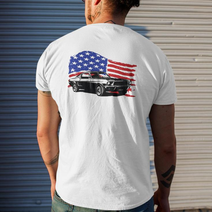 American Muscle Car With Flying American Flag For Car Lovers Mens Back Print T-shirt Gifts for Him