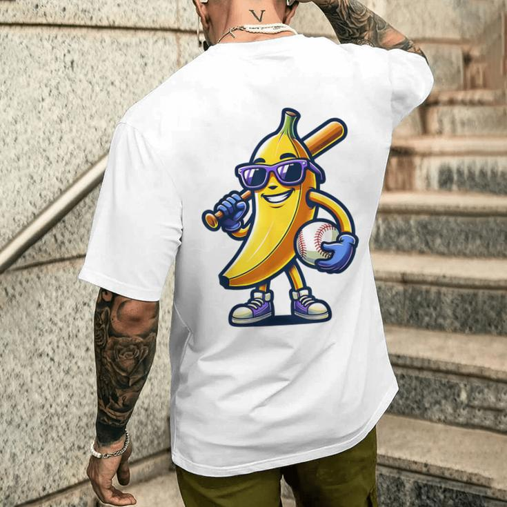Banana Playing Baseball Fruit Lover Baseball Player Men's T-shirt Back Print Gifts for Him