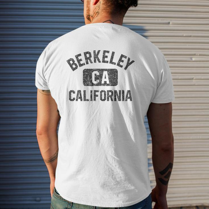 Berkeley California Gym Style Black W Distressed Black Print Mens Back Print T-shirt Gifts for Him
