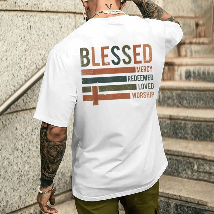 Blessed Mercy Redeemed Loved Worship Men's T-shirt Back Print Gifts for Him