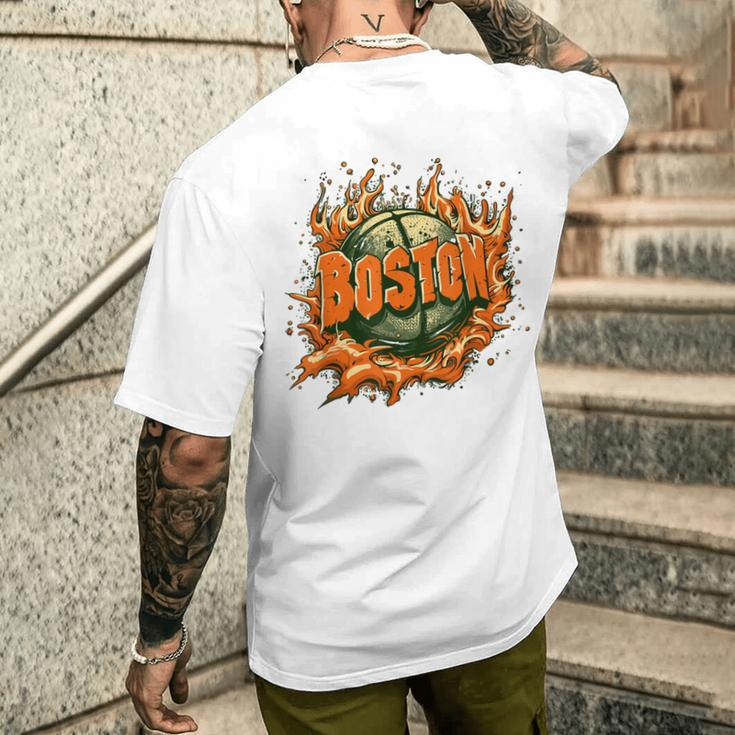 Boston Basketball On Fire Fan Men's T-shirt Back Print Gifts for Him