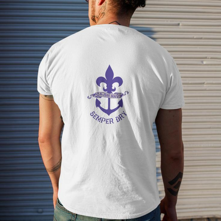 Cajun-Navy-Semper-Dry Mens Back Print T-shirt Gifts for Him