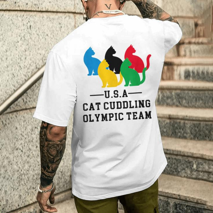 Cat Cuddling Olympic Team Men's T-shirt Back Print Funny Gifts
