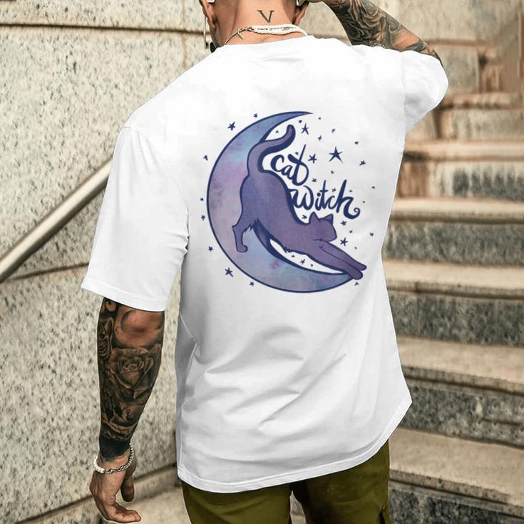 Cat Witch Moon Kitty Cats Purple Moonchild Men's T-shirt Back Print Funny Gifts