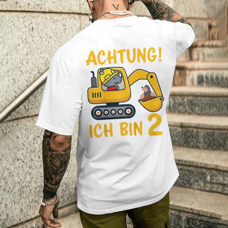 Children's Achtung Ich Bin 2 Jahre Alt 2Nd Birthday Digger Rhino T-Shirt mit Rückendruck Geschenke für Ihn