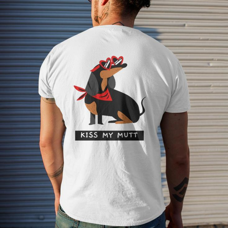 Dachshund Doxie Kiss My Mutt Dachshund Breed Dog Puppy Snarky Pun Mens Back Print T-shirt Gifts for Him