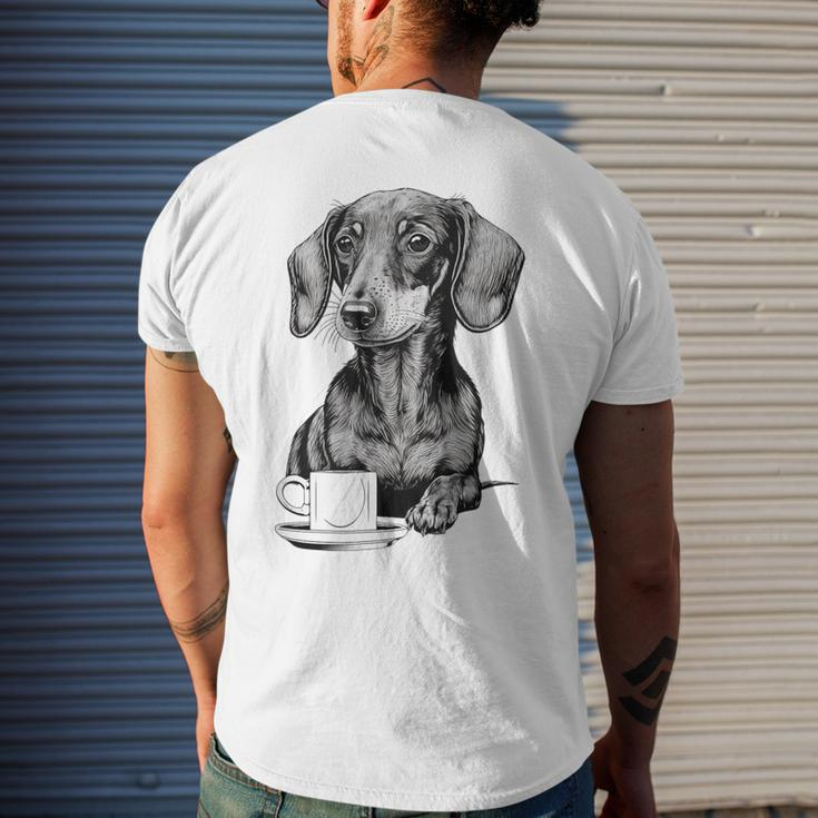 Dachshund Puppy Wiener With Coffee Men's T-shirt Back Print Gifts for Him