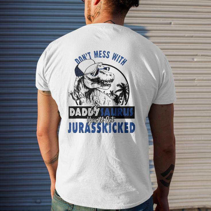 Daddysaurus Dad Husband Father's Day Matching Dinosaur Tank Top Mens Back Print T-shirt Gifts for Him