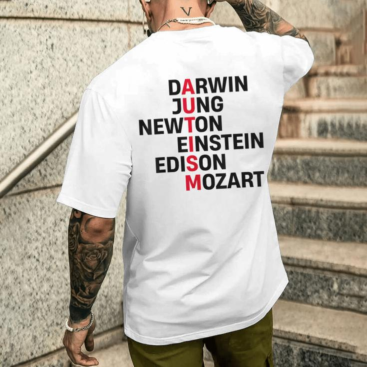 Darwin Jung Newton Einstein Edison Mozart Autism Awareness Men's T-shirt Back Print Gifts for Him