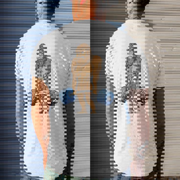 Deadlifting Sasquatch Bigfoot Weightlifting Workout Mens Back Print T-shirt Gifts for Him Deadlifting Sasquatch Bigfoot Weightlifting Workout Mens Back Print T-shirt Gifts for Him