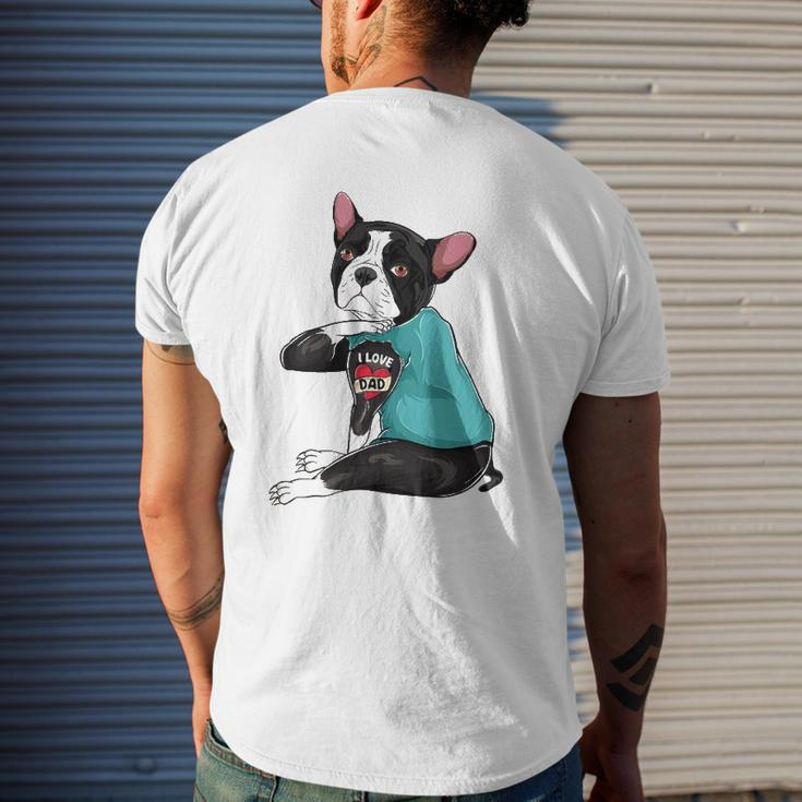 Father's Day Dog Dad Boston Terrier I Love Dad Tattoo Mens Back Print T-shirt Gifts for Him