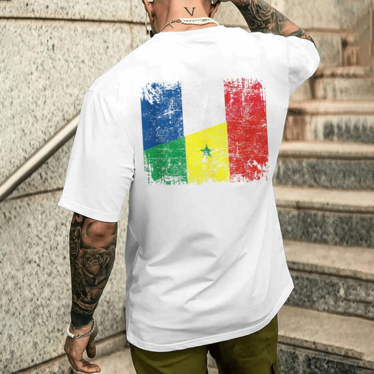 France Senegal Flags Half Senegalese French Roots Vintage Men's T-shirt Back Print Funny Gifts