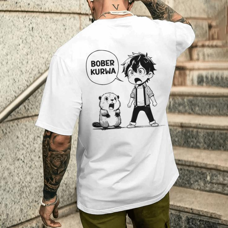 Bóbr Bober Kurwa Internet Meme Anime Manga Beaver T-Shirt mit Rückendruck Geschenke für Ihn