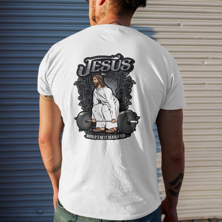 Jesus Christian Weight Lifting Pun Men Him Gag Tank Top Mens Back Print T-shirt Gifts for Him