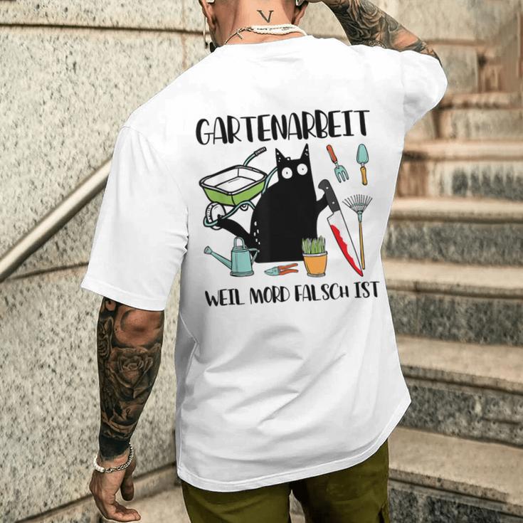 Gartenarbeit Weil Mord Falsch Ist Gardener Cat Gray S T-Shirt mit Rückendruck Geschenke für Ihn