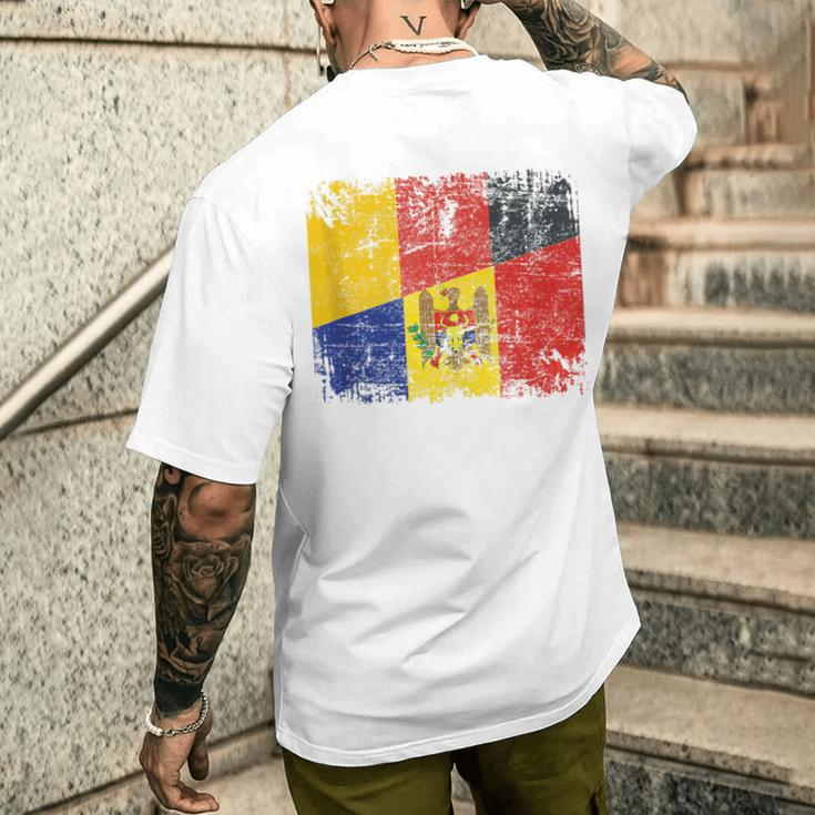 Germany Moldova Flags Half Moldovian German Roots Vintage Men's T-shirt Back Print Funny Gifts