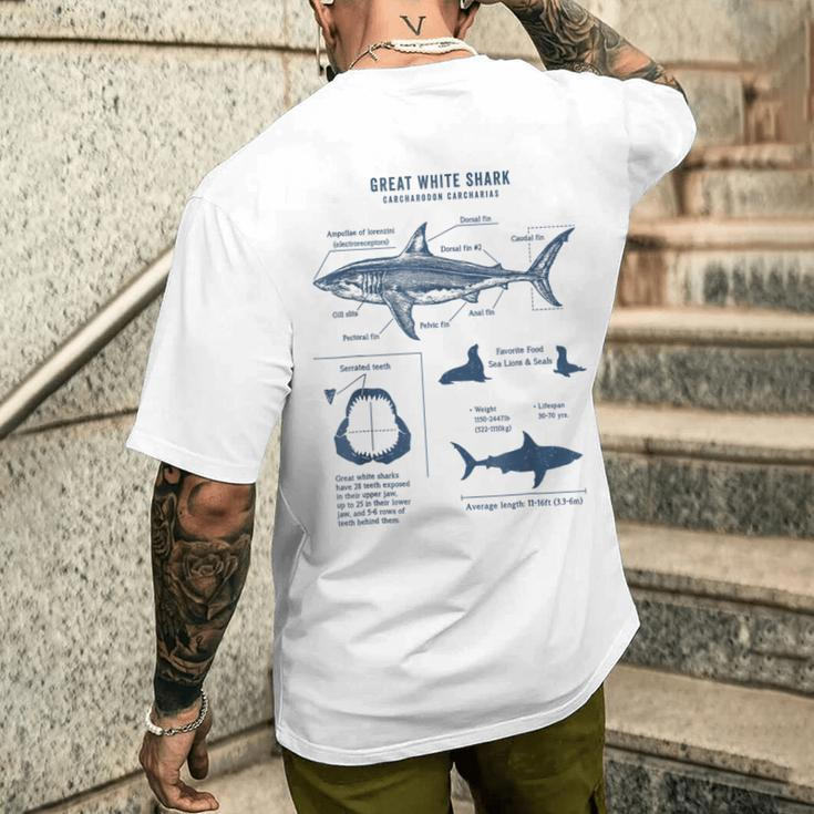 Great White Shark Anatomy Marine Biology Biologist Friend Men's T-shirt Back Print Gifts for Him
