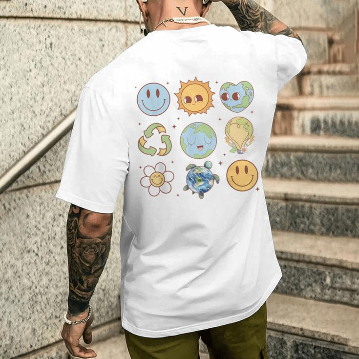 Groovy Earth Planet Hippie Smile Face Happy Earth Day 2024 Men's T-shirt Back Print Gifts for Him