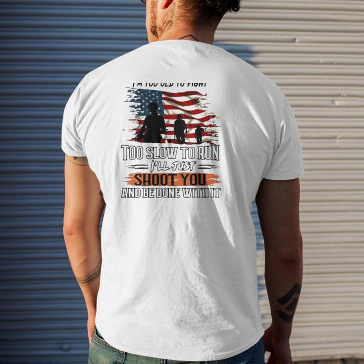 Grumpy Old Man Us Flag Troops Silhouette Veterans Day Grandpa Mens Back Print T-shirt Gifts for Him