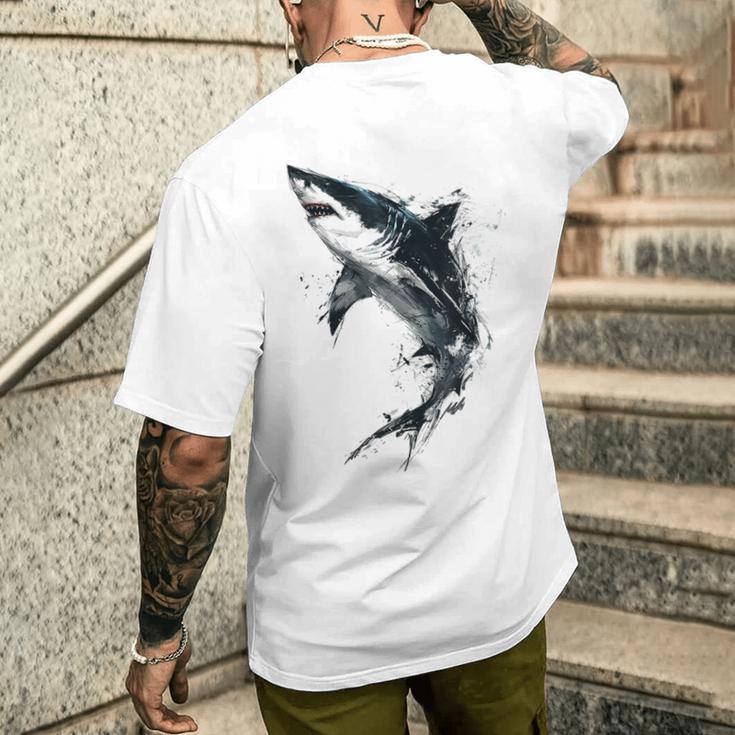 Hai Malerei Kunst Abstrakte Tierzeichnung Grafik Hai T-Shirt mit Rückendruck Geschenke für Ihn