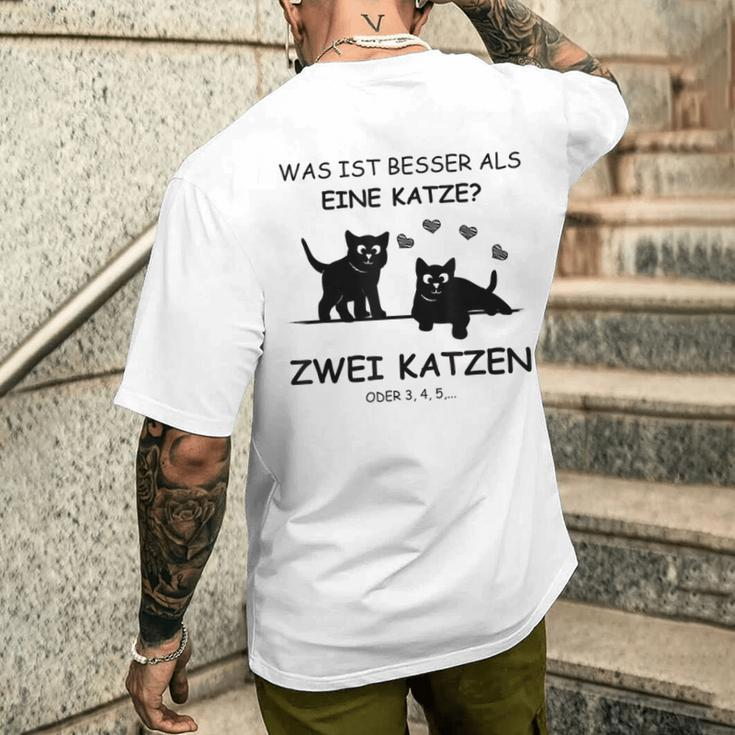 Was Ist Besser Als Eine Katze Two Cats T-Shirt mit Rückendruck Geschenke für Ihn