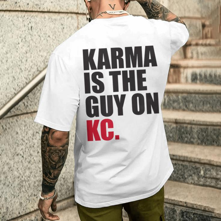 Karma Is The Guy On Kc White Kansas City Football Men's T-shirt Back Print Gifts for Him