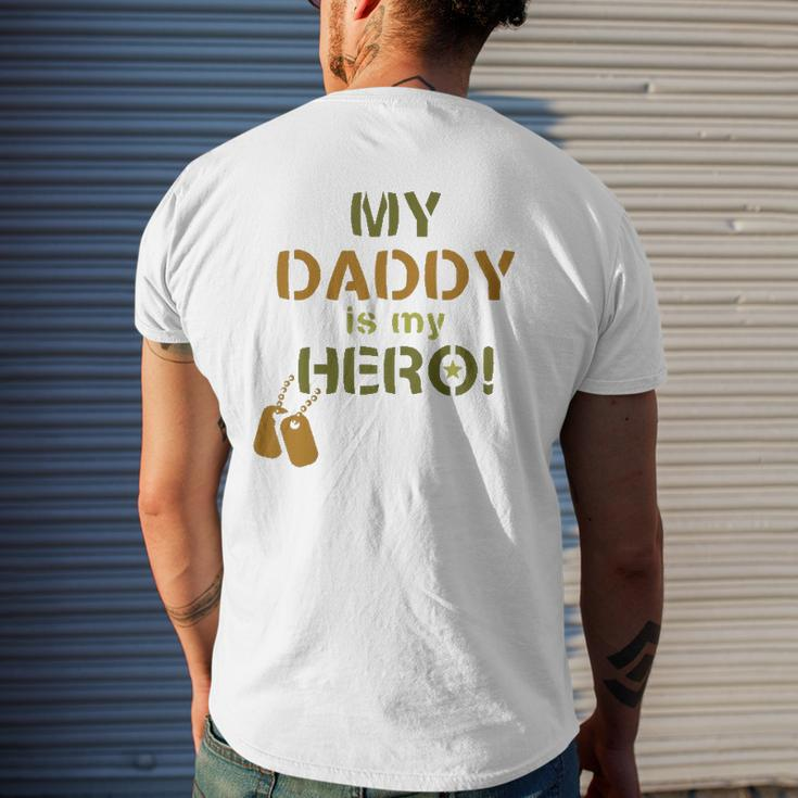 Kids My Daddy Is My Hero Military Soldier Dog Tags Mens Back Print T-shirt Gifts for Him