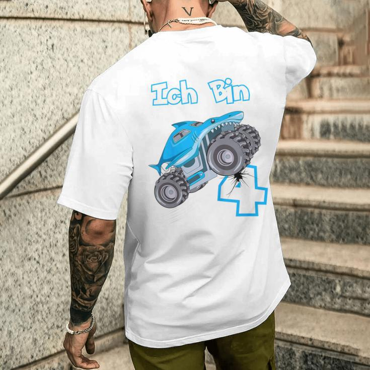Kinder 4 Jahre Monster Truck Haifisch Geburtstag Junge T-Shirt mit Rückendruck Geschenke für Ihn